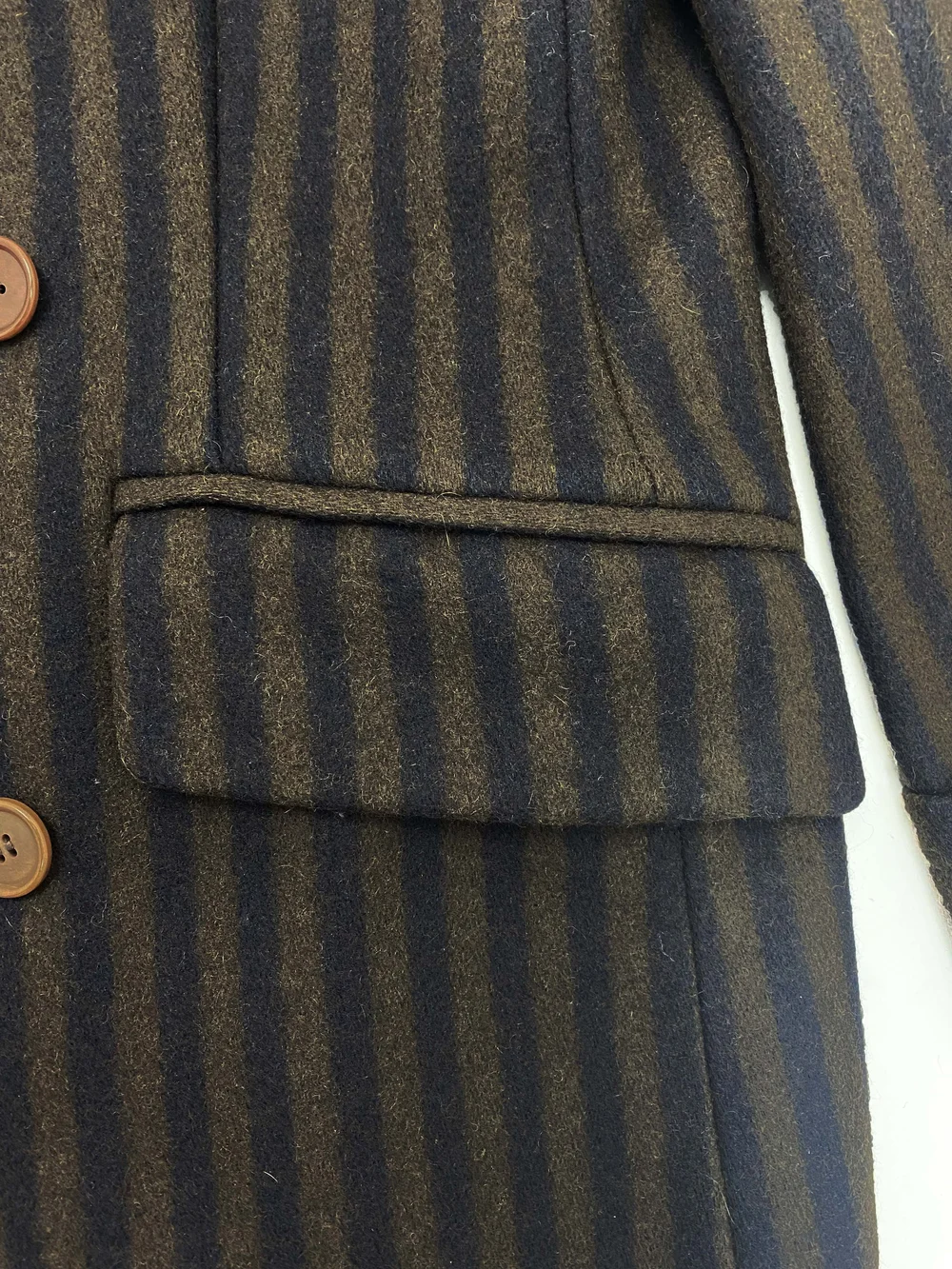 Romeo Gigli 90s brown striped wool coat — JAMES VELORIA